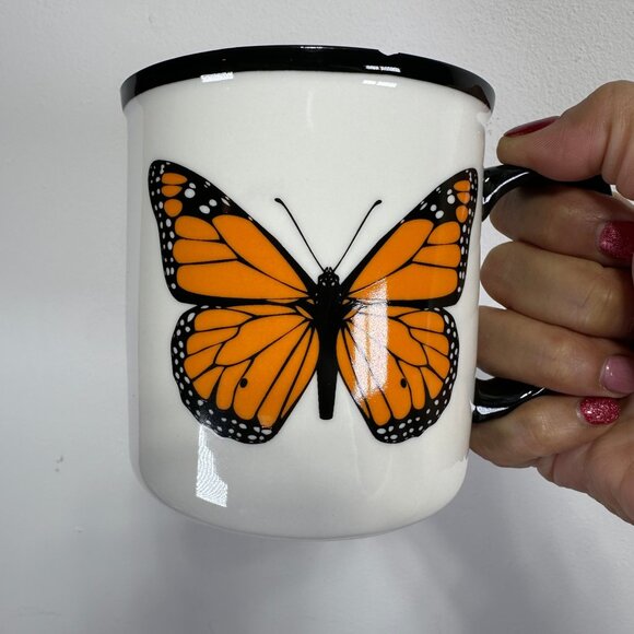 Abbott Collection | Monarch Butterfly Stoneware Mug – 14 oz | Black Rim & Handle - Picture 3 of 5